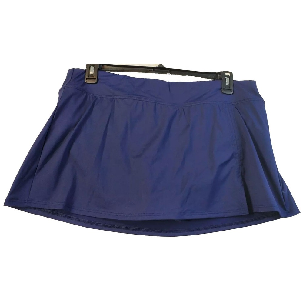 Land's End‎ Swim Skort Womens Size 18 Blue Nylon Elastic Waist Slit Flat Front
